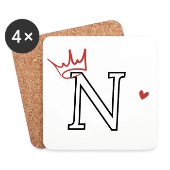 Lettre n couronne cœur - Dessous de verre (lot de 4) - blanc - Devant