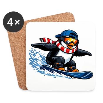 Pinguin Boarder Wintersport - Untersetzer (4er-Set) - Weiß - Vorne