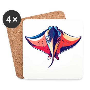 Colorful Manta Rays Graphic Sea Creatures Motif - Coasters (set of 4) - white - Front