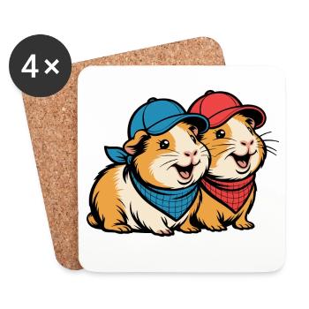 Cute Guinea Pig Friends – Funny Animal Motif - Coasters (set of 4) - white - Front