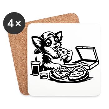 Chihuahua Pizza Eating Kids - Coasters (set of 4) - white - Front