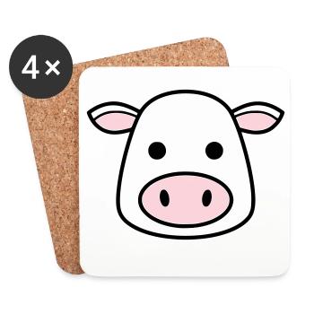Mignonne Tête de Vache Visage Vector de la BD - Dessous de verre (lot de 4) - blanc - Devant