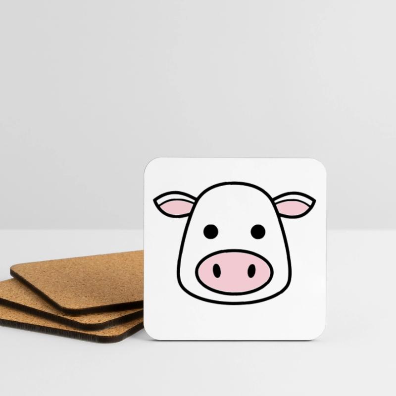 Cute Cow Head Face Comic Vector Coasters (set of 4)