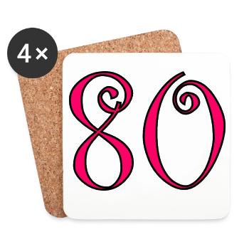 80. 80 ANS. 80e ANNIVERSAIRE. ANNIVERSAIRE 80 ANS. - Dessous de verre (lot de 4) - blanc - Devant