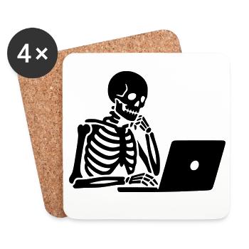 Squelette sur ordinateur portable - Dessous de verre (lot de 4) - blanc - Devant