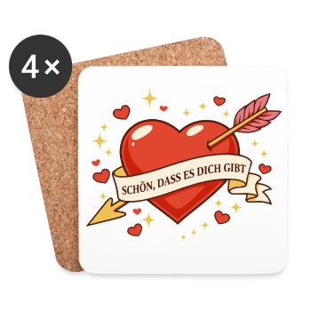 Heart with banner: It's nice that you exist - Coasters (set of 4) - white - Front
