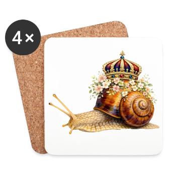 Royal Snail with Flower Crown - Coasters (set of 4) - white - Front