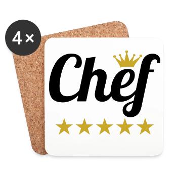 Chef Suprême : Couronne et 5 Étoiles Or - Dessous de verre (lot de 4) - blanc - Devant