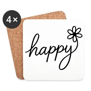 Fröhliches Handlettering mit Blume - Untersetzer (4er-Set) - Weiß - Vorne