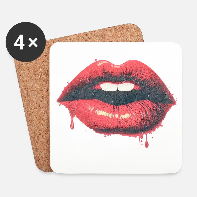 Baiser urbain - Goutteuse - Red Lips Pop Art - Dessous de verre (lot de 4) - blanc
