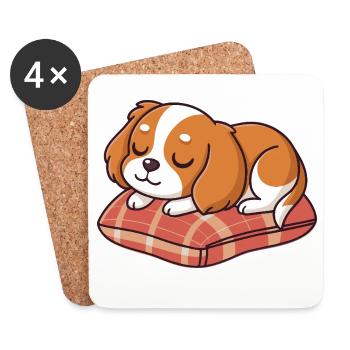 Sleeper Puppy on Plaid Cushion - Coasters (set of 4) - white - Front