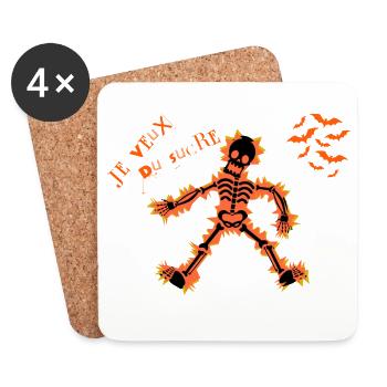 Je veux du sucre – squelette Halloween drôe - Dessous de verre (lot de 4) - blanc - Devant