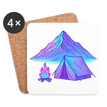 Northern Lights Tent Camp Neon Mountain Landscape - Coasters (set of 4) - white - Front