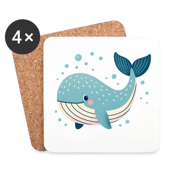 Blue Whale with Bubbles - Coasters (set of 4) - white - Front