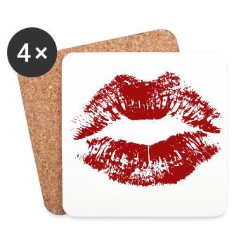 Kissing Lips Lipstick Imprint Gift - Coasters (set of 4) - white - Front