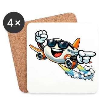 Avion joyeux avec des lunettes de soleil - Dessous de verre (lot de 4) - blanc - Devant