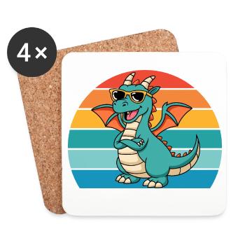 Dragon rétro avec style et lunettes de soleil - Dessous de verre (lot de 4) - blanc - Devant