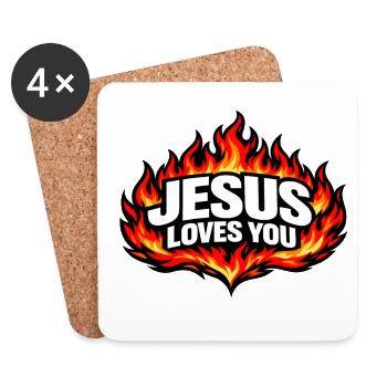 Jésus t’aime Flammes rétro - Dessous de verre (lot de 4) - blanc - Devant