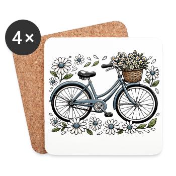 Vélo vintage avec panier de fleurs - Dessous de verre (lot de 4) - blanc - Devant