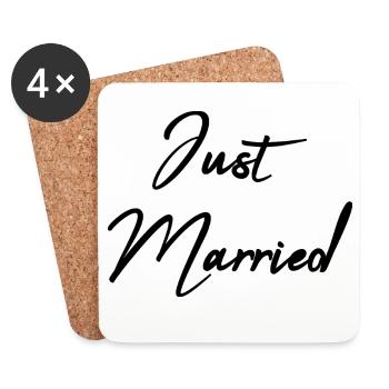 JUST MARRIED. Bachelorette party. VALENTINE'S DAY. COUPLE - Coasters (set of 4) - white - Front