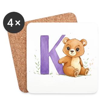 Aquarell Bär mit Buchstabe K - Untersetzer (4er-Set) - Weiß - Vorne