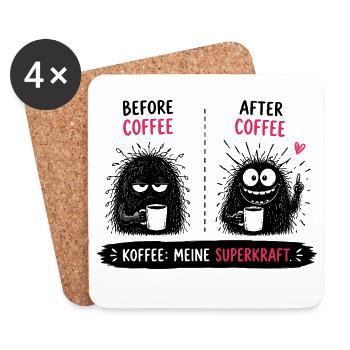  Before Coffee After Coffee Kaffee Meine - Untersetzer (4er-Set) - Weiß - Vorne