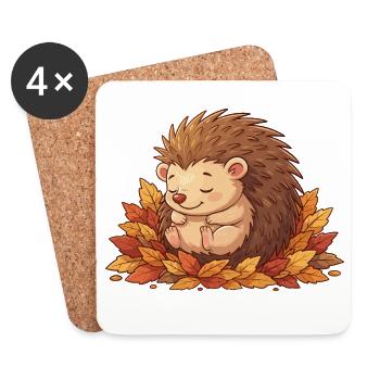Hérisson câlin dans les feuilles d’automne - Dessous de verre (lot de 4) - blanc - Devant