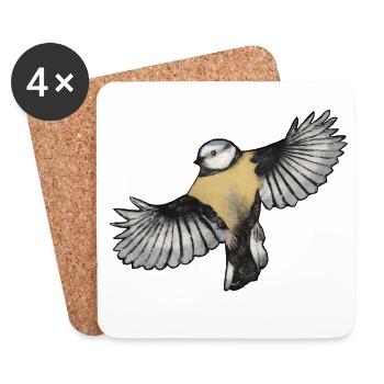Oiseau coloré en vol - Gravé à la main à imprimer - Dessous de verre (lot de 4) - blanc - Devant