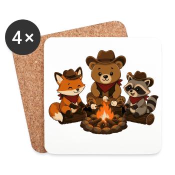 Camping Tiere am Lagerfeuer mit Marshmallows  - Untersetzer (4er-Set) - Weiß - Vorne