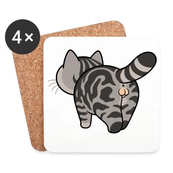 Grau getigerte Cartoonkatze - Untersetzer (4er-Set) - Weiß - Vorne