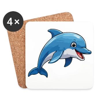 Laughing Dolphin Cartoon Blue - Coasters (set of 4) - white - Front