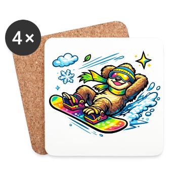 Schnee-Surfer Faultier - Untersetzer (4er-Set) - Weiß - Vorne