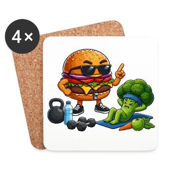 Burger-Gym Hero rencontre l’entraînement au brocoli - Dessous de verre (lot de 4) - blanc - Devant