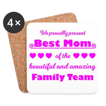 Meilleure équipe de maman – Family Joy Pink - Dessous de verre (lot de 4) - blanc - Devant