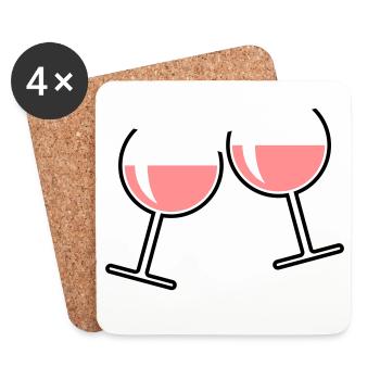 2 Roséweingläser (Roséwein / Wein / Rund Offen) - Untersetzer (4er-Set) - Weiß - Vorne