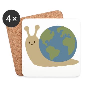 Mignon Kawaii Earth Snail Minimalist Planet Vector - Dessous de verre (lot de 4) - blanc - Devant