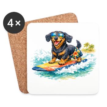 Un teckel fait du surf au soleil - Dessous de verre (lot de 4) - blanc - Devant