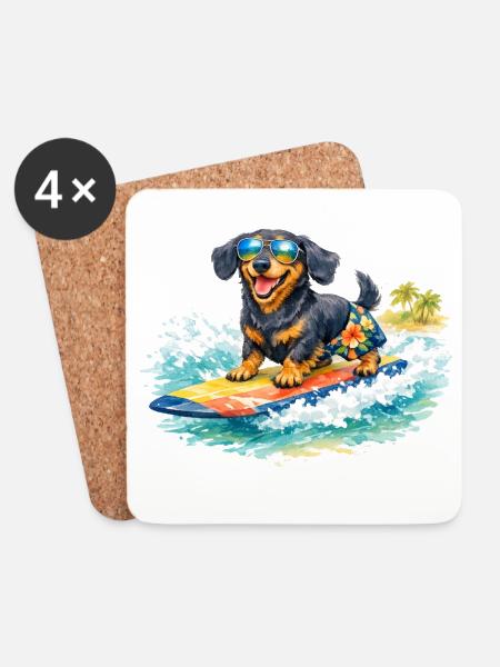 Dachshund Surfing in Sunshine - Coasters (set of 4) - white