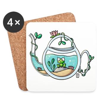 Teapot Garden Frog - Coasters (set of 4) - white - Front