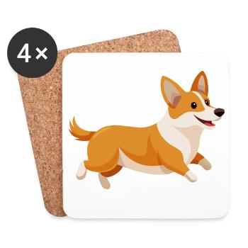 Corgi en course - Dessous de verre (lot de 4) - blanc - Devant