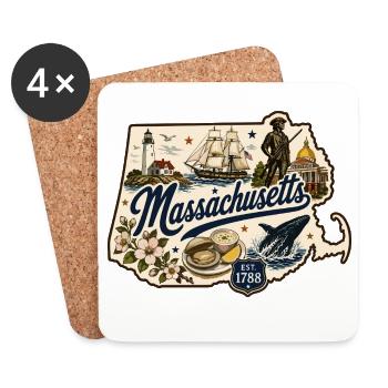 Massachusetts Vintage State Pride Aufkleber - Untersetzer (4er-Set) - Weiß - Vorne
