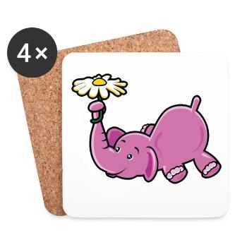 Rosa Elefant mit Gänseblümchen - Untersetzer (4er-Set) - Weiß - Vorne