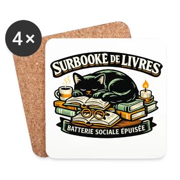 Chat dormeur parmi les livres et bougies - Dessous de verre (lot de 4) - blanc - Devant