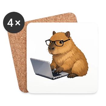 Capybara on the laptop - Coasters (set of 4) - white - Front