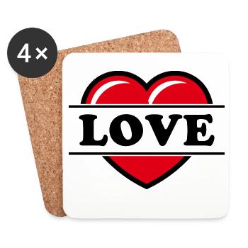 Cœur / Cœur / Amour (Noir 2C) - Dessous de verre (lot de 4) - blanc - Devant