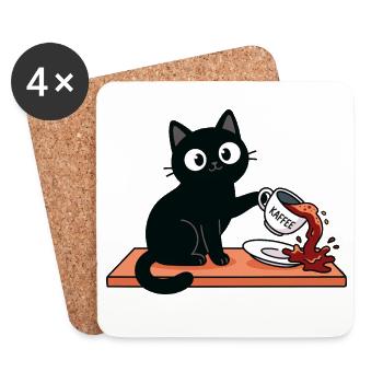 Freche Katze schüttet Kaffee um - lustig - Untersetzer (4er-Set) - Weiß - Vorne