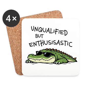 Unqualified but Enthusiastic – Lustiges Krokodil - Untersetzer (4er-Set) - Weiß - Vorne