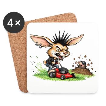 Punk Hase mit Rasenmäher gegen Maulwurf - Untersetzer (4er-Set) - Weiß - Vorne