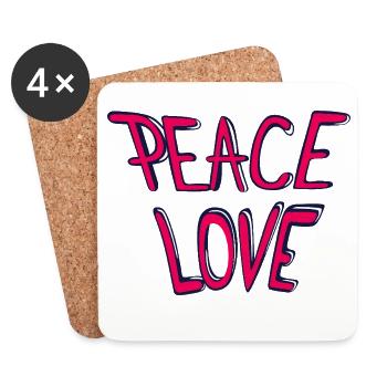 Peace Love Schriftzug in Pink - Untersetzer (4er-Set) - Weiß - Vorne