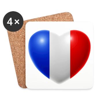 Herz (Frankreich / France) - Untersetzer (4er-Set) - Weiß - Vorne
